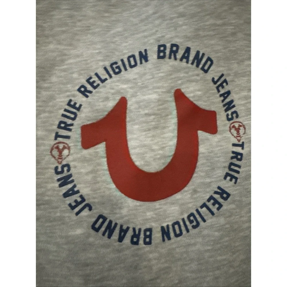 True Religion Shorts Mens M Gray Fleece Sweat Logo Drawstring Athletic Gym - Picture 7 of 8